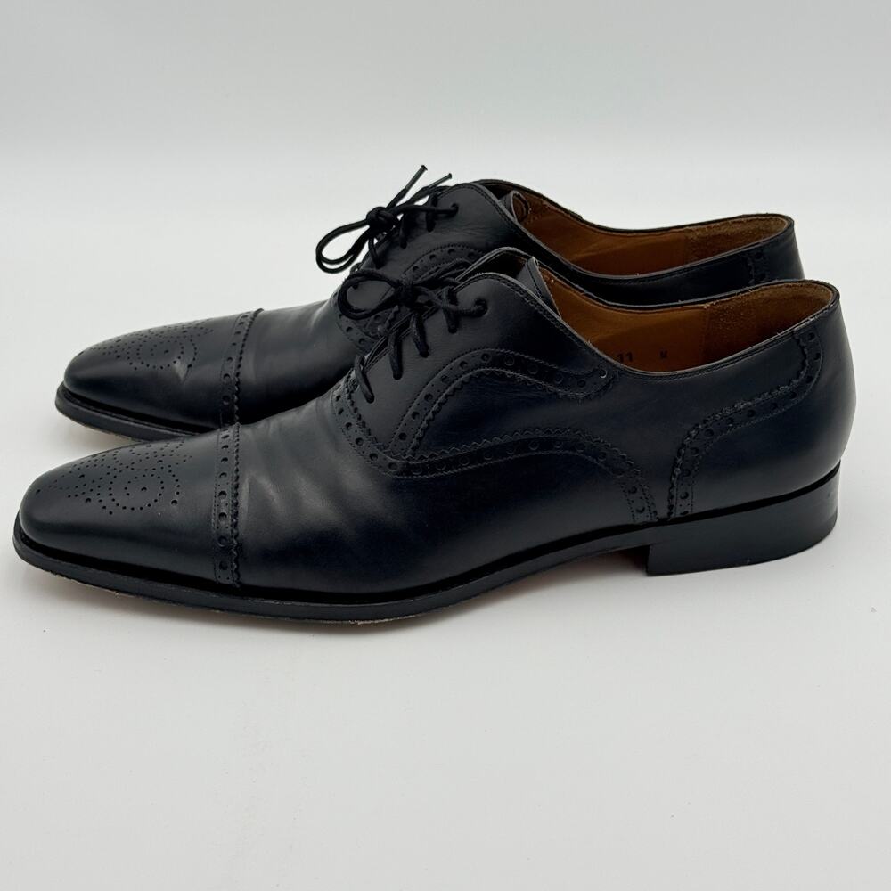 Magnanni Black Leather Brogue Cap Toe Oxfords 11M